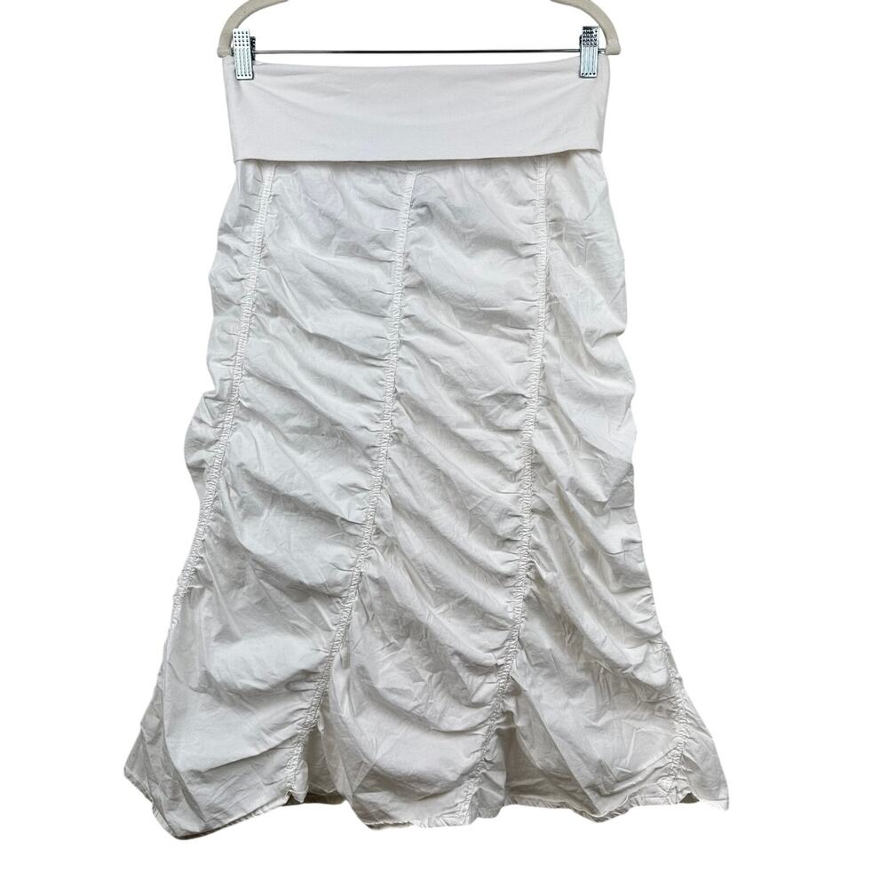 XCVI Mind Set Shirred Midi Skirt Ruched Peasant White Medium Boho Y2K Cottage